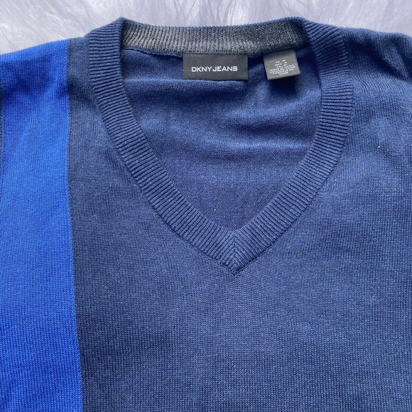 DKNY Jeans Blue Cotton Pullover Sweater Size Medium Casual Career Autumn Mens - Picture 3 of 6